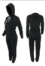 Load image into Gallery viewer, Two Piece Lace Up Long Sleeve Hooded Sweatshirt and Jogger Pants Set
