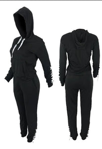 Two Piece Lace Up Long Sleeve Hooded Sweatshirt and Jogger Pants Set