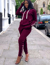 Load image into Gallery viewer, Two Piece Lace Up Long Sleeve Hooded Sweatshirt and Jogger Pants Set
