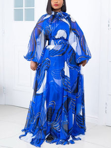 Elegant Long A-Line Flare Sleeves Flowy Dress