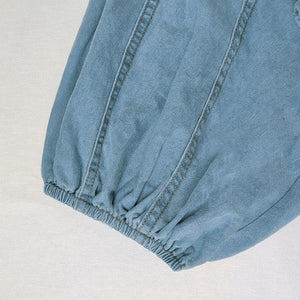 Bow Tie Puff Sleeve Denim Blouse Top