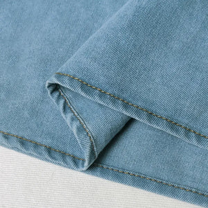 Bow Tie Puff Sleeve Denim Blouse Top
