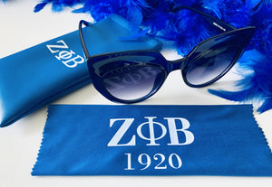 Zeta Phi Beta Fashion Cat Eye Sunglasses Eyewear & Pouch Case Set (Gradient Gray Lenses) - Simply Dovely