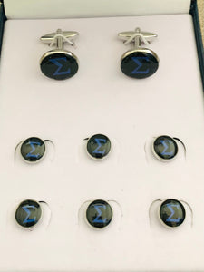 Phi Beta Sigma Cufflinks and Six Tuxedo Studs with leather Storage Case - Simply Dovely