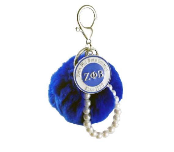 Zeta Phi Beta Mink Fur Pom Pom Pearl Keyring/Keychain - Simply Dovely